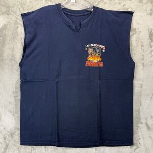 Vintage FDNY Harlem Zoo Engine 59 Ladder 30 Navy Blue Muscle Tee Shirt L/XL